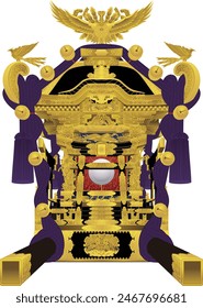 Mikoshi, a portable shrine, is a carriage for Gods. Illustration of a mikoshi seen from the front