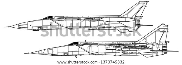 Mikoyan Mig25r Foxbat Outline Vector Drawing Stock Vector (Royalty Free ...