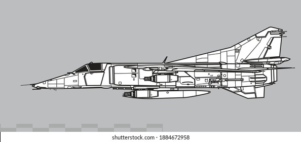 Dibujo vectorial de aviones de combate modernos. Vista lateral. Imagen para ilustraciones e infografías.