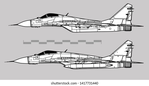 Mikoyan MiG-29 Fulcrum. Outline Vector Drawing
