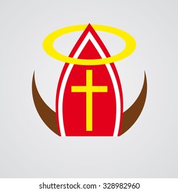 Mikulas, angel and devil - Czech Christmas tradition - vector design