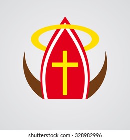 Mikulas, angel and devil - Czech Christmas tradition - vector design