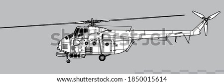 Mil Mi-4M Hound-C. Vector drawing of anti-submarine helicopter. Side view. Image for illustration and infographics.