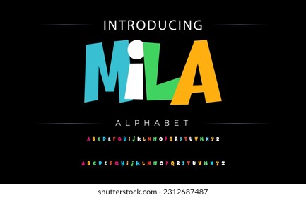 Mila Funky colorful cartoon font type. Vector alphabet