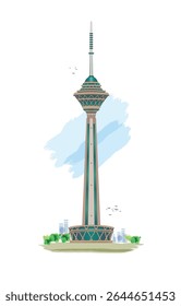 The Milad Tower in Tehran  Iran. Milad telecommuniction tower. a multi-purpose tower in Tehran, Iran, sixth tallest in the world.