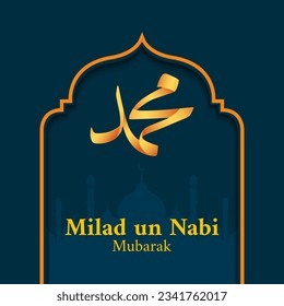 Milad un Nabi design with arabic calligraphy. Translation: Birthday of the Prophet Muhammad. Mawlid celebration Islamic background, card, banner. Vector illustration