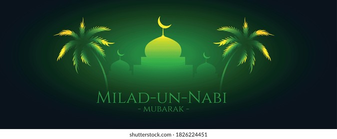 milad un nabi mubarak glowing green banner design