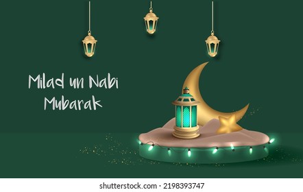 Milad un Nabi Mubarak Means Happy Birthday of Prophet Muhammad. Vector Illustration of Mawlid Celebration Design