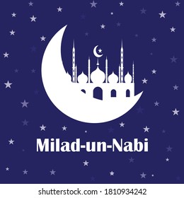 Milad-un-Nabi with moon and star (Translation Birth of the Prophet) muslim festival greeting background ,Vector illustration