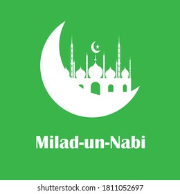 Milad-un-Nabi with moon and star (Translation Birth of the Prophet) muslim festival greeting background ,Vector illustration