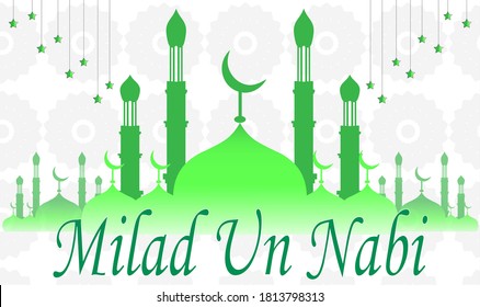 Milad-un-Nabi with moon and star (Translation Birth of the Prophet) muslim festival greeting background ,Vector illustration