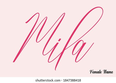 Mila-Female Name Calligraphy Cursive Dork Pink Color Text on Light Pink Background