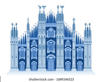 Milan cathedral blue illustration flat style.stock vector new style