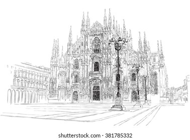 Milan Cathedral, hand drawing, vector illustration.