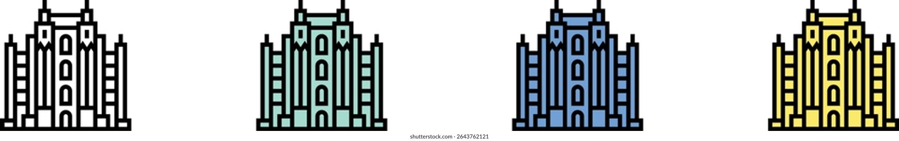milan cathedral icon. Outline, Green, Blue and Yellow Style Design Isolated On White Background