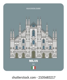 Mailänder Dom, Italien. Architektonische Symbole europäischer Städte. Farbige Vektorgrafik 