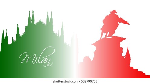 Milan Cathedral with statue of Vittorio Emanuele II, Italy. Vector