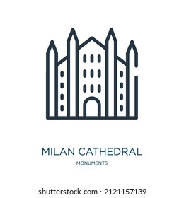 milan cathedral thin line icon. cathedral, church linear icons from monuments concept isolated outline sign. Vector illustration symbol element for web design and apps.
