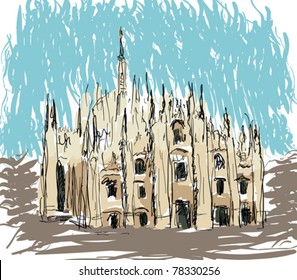 Milan Cathedral, vector drawing illustration.
