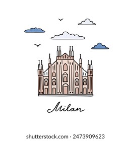 Milan Cathedral vector illustration. Italy clipart poster