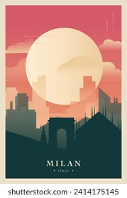 Milan city brutalism poster with abstract skyline, cityscape retro vector illustration. Italy travel front cover, brochure, flyer, leaflet, business presentation template image