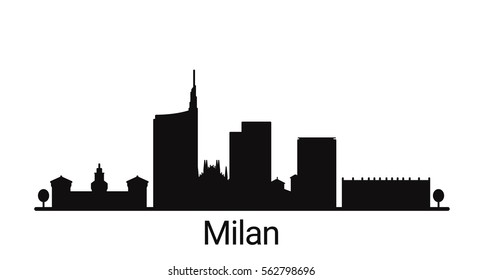 Milan city outline skyline. All Milan buildings - customizable objects, so you can simple change skyline composition. Minimal design.