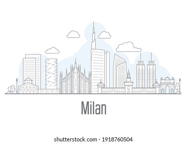 Milan city skyline - cityscape with landmarks in liner style