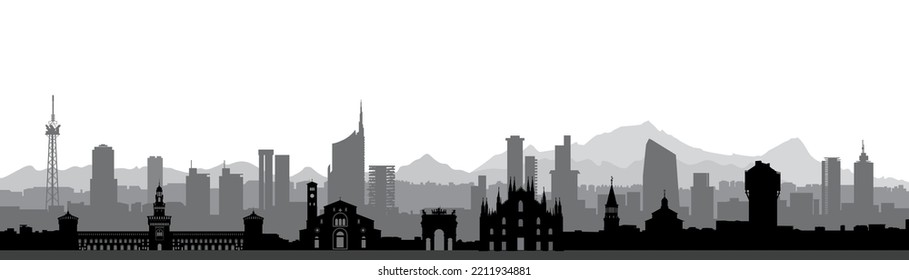 Milan city skyline. Italy, famous architectural tourist landmarks. Travel background with historic buildings. European urban italian landscape