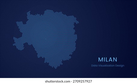 Mapa punteado estilizado de la ciudad de Milán en el moderno concepto de visualización de tecnología de datos circular.