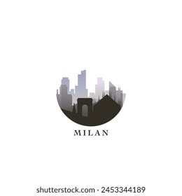 Milan cityscape, gradient vector badge, flat skyline logo, icon. Italy city round emblem idea with landmarks and building silhouettes. Isolated graphic