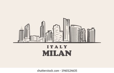 Milan cityscape sketch hand drawn ,italy vector illustration