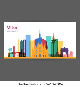 Milan Colorful Architecture Vector Illustration, Skyline City Silhouette, Skyscraper, Flat Design. 