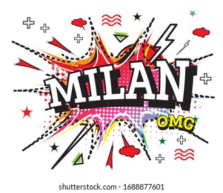 Milan Comic Text in Pop Art Style Isolated on White Background. Vector Illustration.