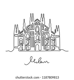 Milan continuous line illustration. Duomo cathedral sketch