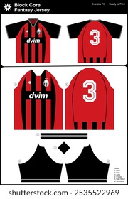 Milan Fantasy Block Core Sublimation Jersey com ajuste de tamanho excessivo