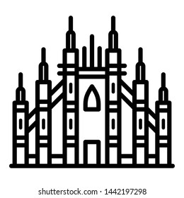 Milan gothic basilica icon. Outline Milan gothic basilica vector icon for web design isolated on white background