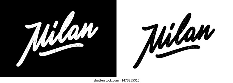 Milan handwritten city name.Modern Calligraphy Hand Lettering for Printing,background ,logo, for posters, invitations, cards, etc. Typography vector. The inscription on a white and black background.