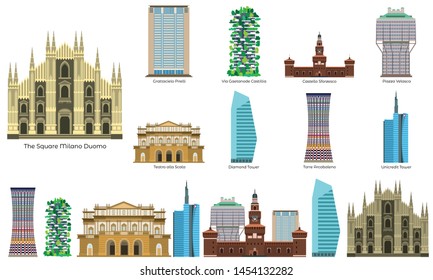 Milan icons set. Flat set of milan vector icons for web design