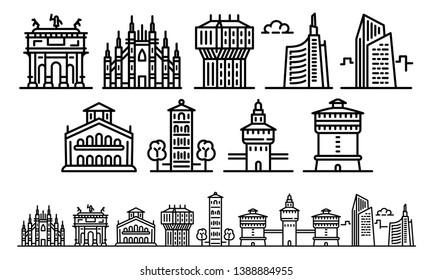 Milan icons set. Outline set of milan vector icons for web design isolated on white background