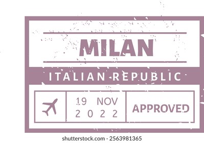 Milan Italian Republic immigration passport stamp shows approved status with date and airplane symbol showing a passenger s arrival on 19 November 2022