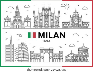 Milan, Italy. Milan Cathedral, Santa Maria delle Grazie, Galleria Vittorio Emanuele II, Vector illustration svg