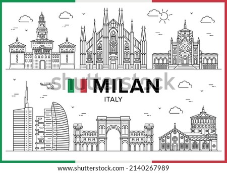 Milan, Italy. Milan Cathedral, Santa Maria delle Grazie, Galleria Vittorio Emanuele II, Vector illustration