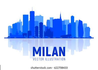  Milan Italy city silhouette skyline on whithe background. Business travel and tourism concept with modern buildings. Image for banner or web site.