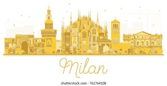 Milan Italy City skyline golden silhouette. Vector illustration. Business travel concept. Cityscape with landmarks.