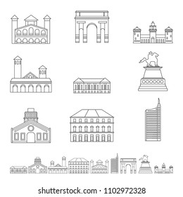 Milan Italy city skyline icons set. Outline illustration of 9 Milan Italy city skyline vector icons for web