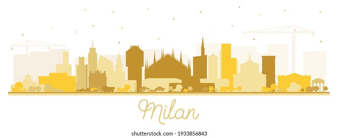 Milan Italy City Skyline Silhouette with Golden Buildings Isolated on White. Vector Illustration. Business Travel and Concept with Historic Architecture. Milan Cityscape with Landmarks. 