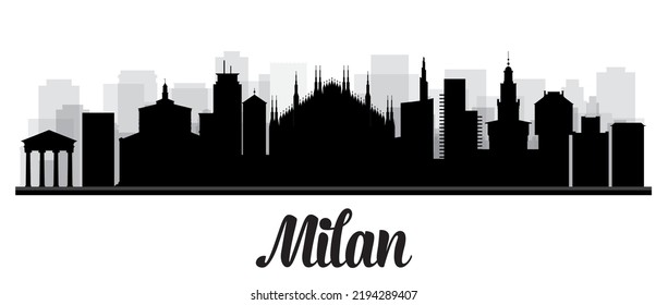 Milan Italy City Skyline Silhouette with Black Buildings Isolated on White. Vector Illustration. All Buildings are Separated. You Can Change Composition and Background.