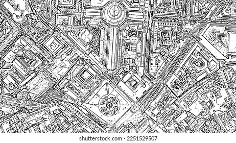 Milan, Italy. Gallery of Victor Emanuel II 1865-1877 year of construction. Roofs of the city. Doodle sketch style. Aerial view