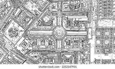 Milan, Italy. Gallery of Victor Emanuel II 1865-1877 year of construction. Roofs of the city. Doodle sketch style. Aerial view