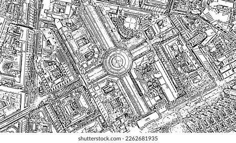 Milan, Italy. Gallery of Victor Emanuel II 1865-1877 year of construction. Roofs of the city. Doodle sketch style. Aerial view